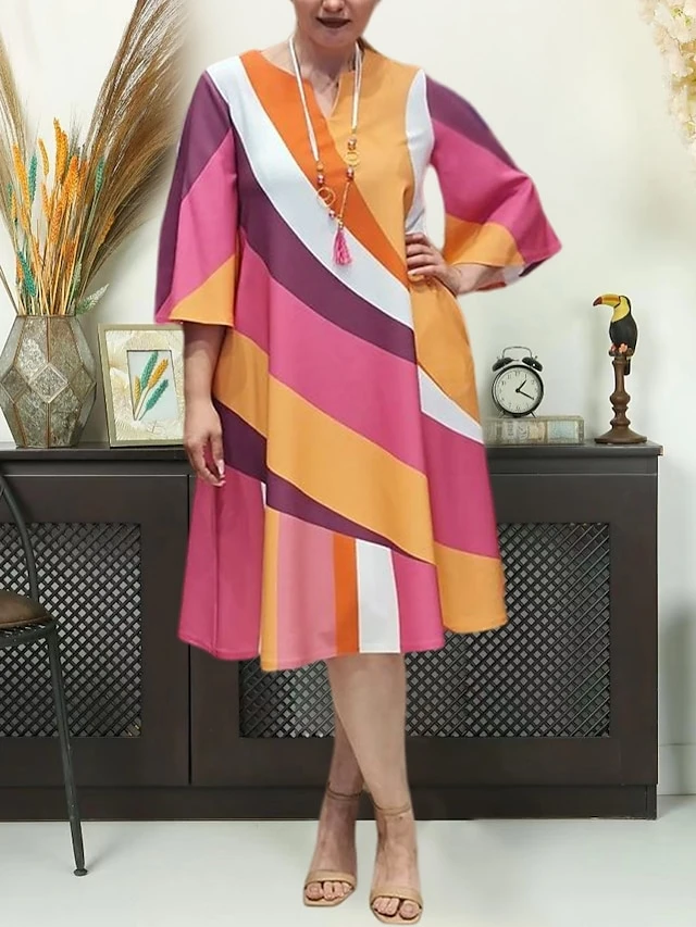 Women‘s Plus Size Curve Casual Dress Shift Dress Geometric Midi Dress Half Sleeve Print V Neck Fashion Daily Green Fuchsia Spring Fall XL XXL 3XL 4XL 5XL 1 Women‘s Plus Size Curve Casual Dress Shift Dress Geometric Midi Dress Half Sleeve Print V Neck Fashion Daily Green Fuchsia Spring Fall XL XXL 3XL 4XL 5XL