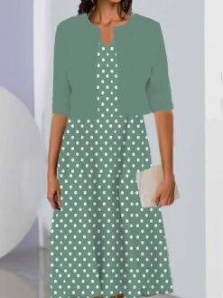 Women's Two Piece Dress Set Casual Dress Print Dress Outdoor Daily Fashion Elegant Print Midi Dress V Neck Half Sleeve Polka Dot Regular Fit Black Pink Wine Summer Spring S M L XL XXL