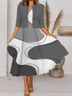 Women's Two Piece Dress Set Casual Dress Tank Dress Outdoor Daily Fashion Streetwear Pocket Print Midi Dress V Neck 3/4 Length Sleeve Geometric Color Block Regular Fit Black White Blue Spring Fall S 9 Women's Two Piece Dress Set Casual Dress Tank Dress Outdoor Daily Fashion Streetwear Pocket Print Midi Dress V Neck 3/4 Length Sleeve Geometric Color Block Regular Fit Black White Blue Spring Fall S -HAYz Clothing Shop xnogqc1690857630575