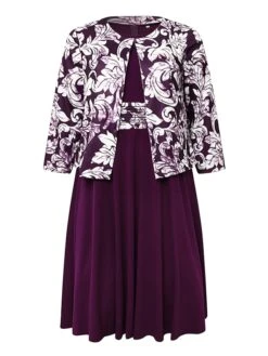 Women‘s Plus Size Curve Dress Set Print Crew Neck Long Sleeve Spring Fall Elegant Maxi Long Dress Formal Party Dress -HAYz Clothing Shop xnvsja1669284879418