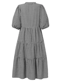 Women's Casual Dress Cotton Dress Midi Dress Cotton Basic Classic Outdoor Daily Vacation V Neck Print Long Sleeve Spring Fall Winter 2023 Loose Fit Black Yellow Red Plaid S M L XL 2XL -HAYz Clothing Shop xnvzqy1692695630896