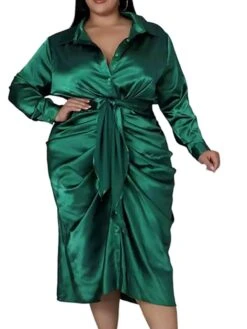 Women‘s Plus Size Curve Flattering Dresses Elegant Apple Shaped Dress Wedding Guest Work Dress Pure Color Shirt Collar Long Sleeve Fall Winter Work Midi Dress Going Out Work Dress Shirt Dress -HAYz Clothing Shop xoqbfj1663665116725