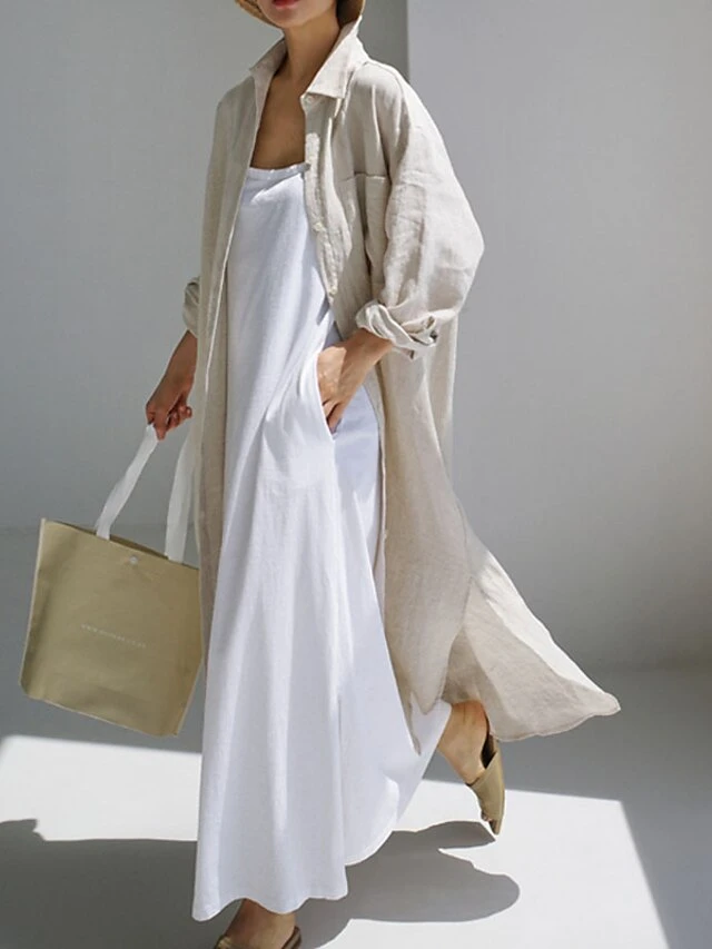 Women's Cotton Linen Dress Casual Dress Swing Dress Maxi Long Dress Cotton Blend Stylish Casual Winter Dress Daily Holiday Shirt Collar Button Pocket Long Sleeve Summer Spring Fall 2022 Loose Fit 13 Women's Cotton Linen Dress Casual Dress Swing Dress Maxi Long Dress Cotton Blend Stylish Casual Winter Dress Daily Holiday Shirt Collar Button Pocket Long Sleeve Summer Spring Fall 2022 Loose Fit - Image 13