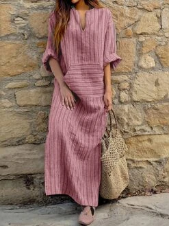 Women‘s Cotton Linen Dress Shirt Dress Casual Dress Tartan Dress Maxi Long Dress Cotton And Linen Casual Outdoor Daily Holiday Split Neck Rolled Cuff Print Long Sleeve Summer Spring Fall 2023 -HAYz Clothing Shop xpqdhf1673934020049