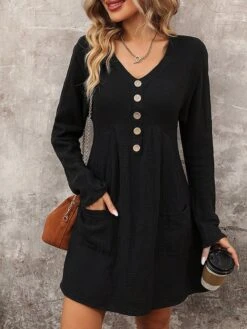 Women's Cotton Linen Dress Mini Dress Cotton Modern Style Casual Work Daily Vacation V Neck Button Long Sleeve Fall Winter 2023 Loose Fit Black Plain S M L XL 7 Women's Cotton Linen Dress Mini Dress Cotton Modern Style Casual Work Daily Vacation V Neck Button Long Sleeve Fall Winter 2023 Loose Fit Black Plain S M L XL -HAYz Clothing Shop xptpcy1694687658070