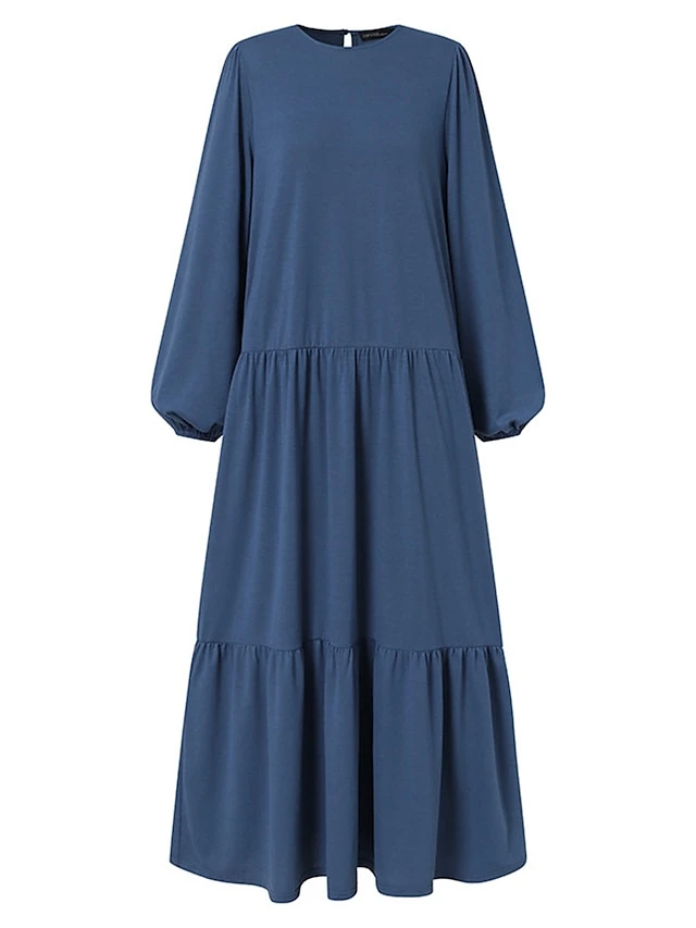 Women's Casual Dress Cotton Linen Dress Maxi Long Dress Cotton Blend Basic Classic Outdoor Daily Vacation Crew Neck Ruched Ruffle Long Sleeve Fall Winter Autumn 2023 Loose Fit Black Blue Brown Plain 5 Women's Casual Dress Cotton Linen Dress Maxi Long Dress Cotton Blend Basic Classic Outdoor Daily Vacation Crew Neck Ruched Ruffle Long Sleeve Fall Winter Autumn 2023 Loose Fit Black Blue Brown Plain - Image 5