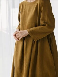 Women's Casual Dress Cotton Linen Dress Swing Dress Maxi Long Dress Linen / Cotton Blend Casual Daily Casual Outdoor Daily Vacation Crew Neck Pocket Long Sleeve Summer Spring Fall 2023 Loose Fit -HAYz Clothing Shop xrftqn1689933264311
