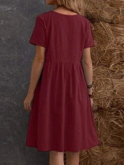 Women's Casual Dress Cotton Linen Dress Maxi Long Dress Linen / Cotton Blend Fashion Street Style Daily Date Weekend Crew Neck Ruffle Pocket Short Sleeve Summer 2023 Regular Fit Claret Black Yellow -HAYz Clothing Shop xryyhs1687233821893