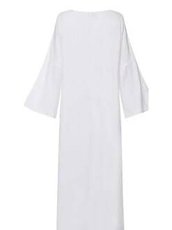 Women's Casual Dress Cotton Linen Dress White Dress Maxi Long Dress Cotton Blend Basic Casual Outdoor Daily Crew Neck Split Long Sleeve Spring Fall Autumn 2023 Loose Fit White Khaki Pure Color S M L -HAYz Clothing Shop xsnovc1673599041840