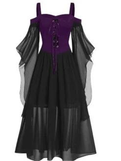 Women's Plus Size Curve Prom Dress Party Dress Vintage Dress Long Dress Maxi Dress Black Blue Purple Long Sleeve Pure Color Drawstring Spring Fall Winter Spaghetti Strap Vintage Halloween -HAYz Clothing Shop xsuchm1692177201565