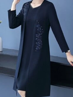 Women's Two Piece Dress Set Casual Dress Print Dress Home Daily Fashion Streetwear Print Midi Dress V Neck Long Sleeve Floral Regular Fit Red Navy Blue Blue Fall Winter L XL XXL 3XL 4XL -HAYz Clothing Shop xtixkb1697524581968