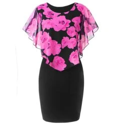 Women‘s Plus Size Curve Party Dress Floral Crew Neck Print Sleeveless Summer Spring Vintage Elegant Mini Dress Formal Work Dress -HAYz Clothing Shop xtqdho1639122896851