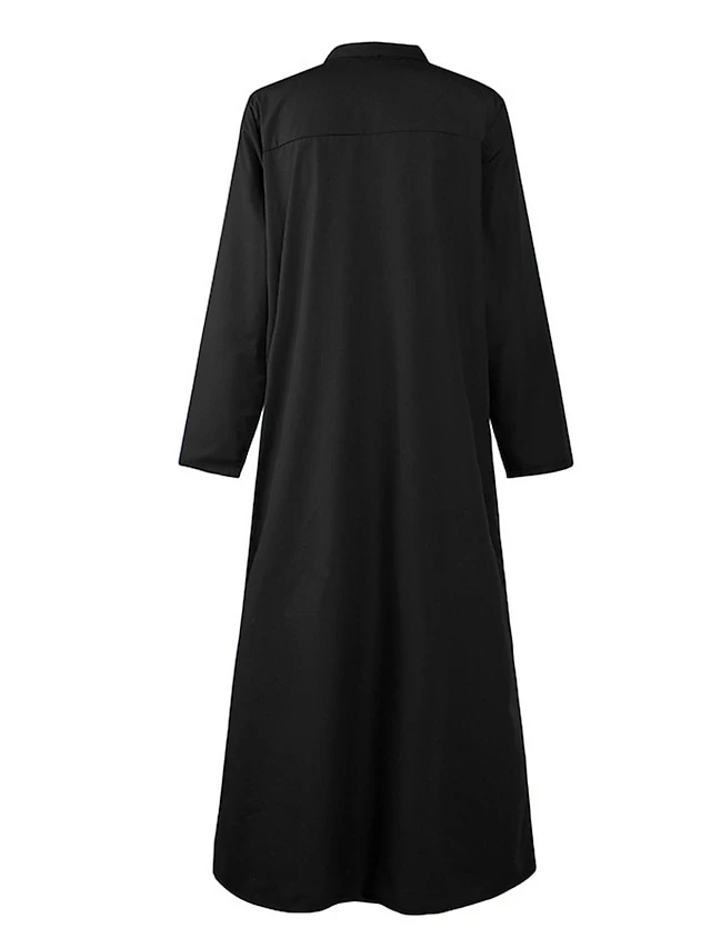 Women's Casual Dress Cotton Dress Shift Dress Maxi Long Dress Cotton Basic Classic Outdoor Daily Vacation V Neck Pocket Split Long Sleeve Spring Fall Winter 2023 Loose Fit Black Khaki Plain S M L XL 5 Women's Casual Dress Cotton Dress Shift Dress Maxi Long Dress Cotton Basic Classic Outdoor Daily Vacation V Neck Pocket Split Long Sleeve Spring Fall Winter 2023 Loose Fit Black Khaki Plain S M L XL - Image 5