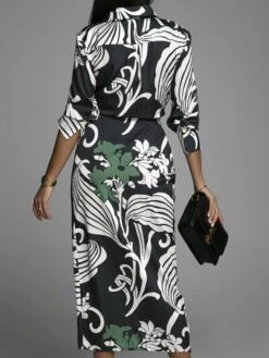 Women's Shirt Dress Work Dress Formal Dress Maxi Long Dress Daily Sports Date Polyester Fashion Elegant V Neck Tie Belt Print Long Sleeve Summer Spring Fall 2023 Regular Fit Blue Green Print Flower -HAYz Clothing Shop xtyrre1646821186511