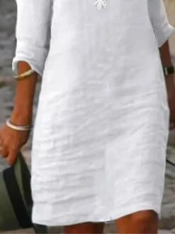 Women's Casual Dress Cotton Linen Dress Lace Dress Midi Dress Polyester Basic Classic Outdoor Daily Vacation V Neck Lace Patchwork 3/4 Length Sleeve Summer Spring Fall 2023 Regular Fit White Plain S -HAYz Clothing Shop xuexud1690256502754