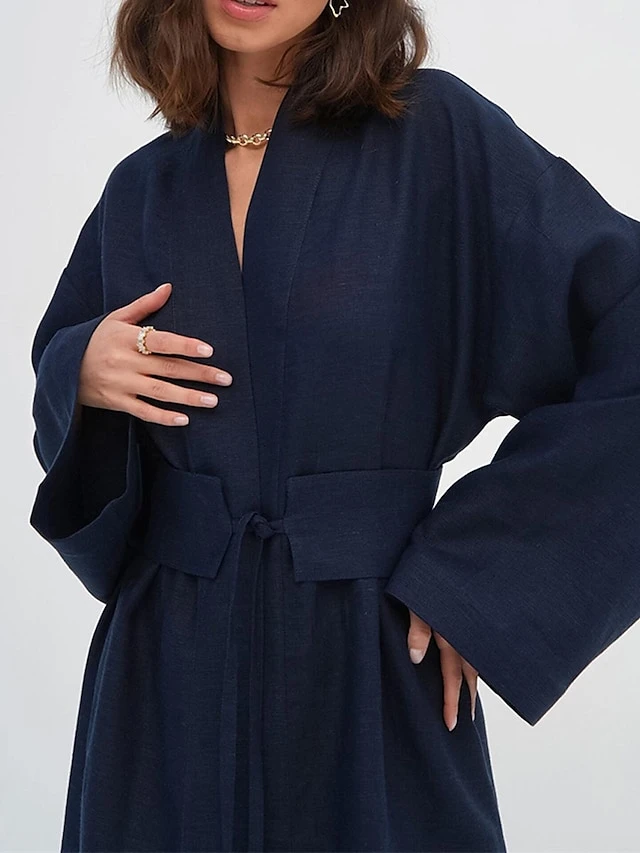 Women's Casual Dress Cotton Dress Wrap Dress Maxi Long Dress Cotton Fashion Basic Outdoor Daily Holiday V Neck Split Tie Belt Long Sleeve Fall Winter Autumn 2023 Loose Fit Navy Blue Green Rose Red 16 Women's Casual Dress Cotton Dress Wrap Dress Maxi Long Dress Cotton Fashion Basic Outdoor Daily Holiday V Neck Split Tie Belt Long Sleeve Fall Winter Autumn 2023 Loose Fit Navy Blue Green Rose Red - Image 16
