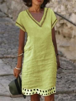 Women's Casual Dress Cotton Linen Dress Shift Dress Midi Dress Cotton Blend Fashion Basic Outdoor Daily Vacation V Neck Lace Up Hollow Out Short Sleeve Summer Spring 2023 Loose Fit Light Blue White 11 Women's Casual Dress Cotton Linen Dress Shift Dress Midi Dress Cotton Blend Fashion Basic Outdoor Daily Vacation V Neck Lace Up Hollow Out Short Sleeve Summer Spring 2023 Loose Fit Light Blue White -HAYz Clothing Shop xvanfo1683542851236