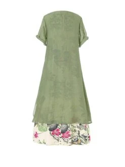 Women‘s Plus Size Curve Casual Dress Shift Dress Floral Midi Dress Short Sleeve Ruched Fake Two Piece Crew Neck Fashion Daily Yellow Pink Spring Summer L XL XXL 3XL 4XL -HAYz Clothing Shop xvfdmq1675331096440