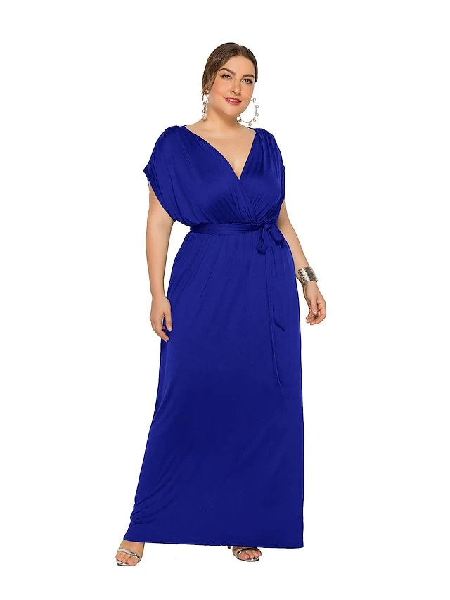 Women's Plus Size Party Dress Solid Color V Neck Short Sleeve Summer Spring Elegant Casual Prom Dress Maxi Long Dress Party Daily Dress 9 Women's Plus Size Party Dress Solid Color V Neck Short Sleeve Summer Spring Elegant Casual Prom Dress Maxi Long Dress Party Daily Dress - Image 9