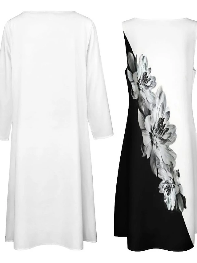 Women's Dress Set Two Piece Dress Long Dress Maxi Dress Black And White Long Sleeve Color Block Print Summer Spring Crew Neck Vacation Winter Dress Fall Dress Loose Fit 2023 S M L XL XXL 3XL 4XL 5XL 6 Women's Dress Set Two Piece Dress Long Dress Maxi Dress Black And White Long Sleeve Color Block Print Summer Spring Crew Neck Vacation Winter Dress Fall Dress Loose Fit 2023 S M L XL XXL 3XL 4XL 5XL - Image 6