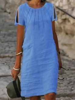 Women's Casual Dress Cotton Dress Shift Dress Midi Dress Cotton Blend Fashion Basic Outdoor Daily Vacation Crew Neck Cut Out Short Sleeve Summer Spring 2023 Loose Fit Black White Blue Plain S M L XL 7 Women's Casual Dress Cotton Dress Shift Dress Midi Dress Cotton Blend Fashion Basic Outdoor Daily Vacation Crew Neck Cut Out Short Sleeve Summer Spring 2023 Loose Fit Black White Blue Plain S M L XL -HAYz Clothing Shop xvxbzk1683873486764