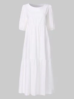 Women‘s Plus Size Curve Holiday Dress Solid Color Crew Neck Half Sleeve Fall Spring Casual Boho Maxi Long Dress Daily Vacation Dress Cotton -HAYz Clothing Shop xwkkak1631693697318