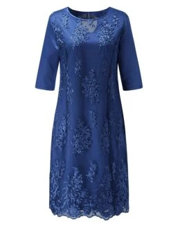 Women‘s Plus Size Curve Apple Shaped Dress Wedding Guest Lace Dress Work Dress Sheath Dress Floral Midi Dress Sleeve Lace Crew Neck Elegant Office Red Sky Blue Spring Summer Dress -HAYz Clothing Shop xwmfkv1673503407423