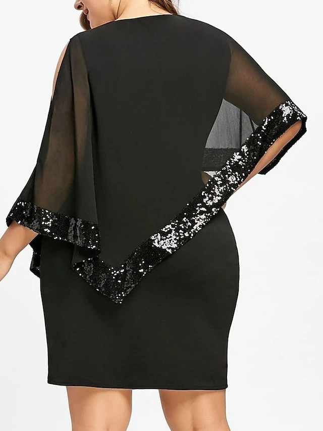 Women‘s Plus Size Curve Sequin Dress Work Dress Sheath Dress Solid Color Mini Dress Long Sleeve Crew Neck Fashion Evening Party Black Yellow Summer Spring L XL XXL 3XL 4XL 2 Women‘s Plus Size Curve Sequin Dress Work Dress Sheath Dress Solid Color Mini Dress Long Sleeve Crew Neck Fashion Evening Party Black Yellow Summer Spring L XL XXL 3XL 4XL - Image 2