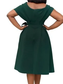 Women's Plus Size Curve Party Dress Solid Color V Neck Short Sleeve Spring Fall Formal Prom Dress Knee Length Dress Party Vacation Dress / Party Dress -HAYz Clothing Shop xwnjkq1689229434791