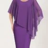 Women's Plus Size Curve Party Dress Cocktail Dress Work Dress Midi Dress Purple Half Sleeve Pure Color Fake Two Piece Summer Spring Fall Crew Neck Fashion Office Birthday Wedding Guest XL XXL 3XL 4XL