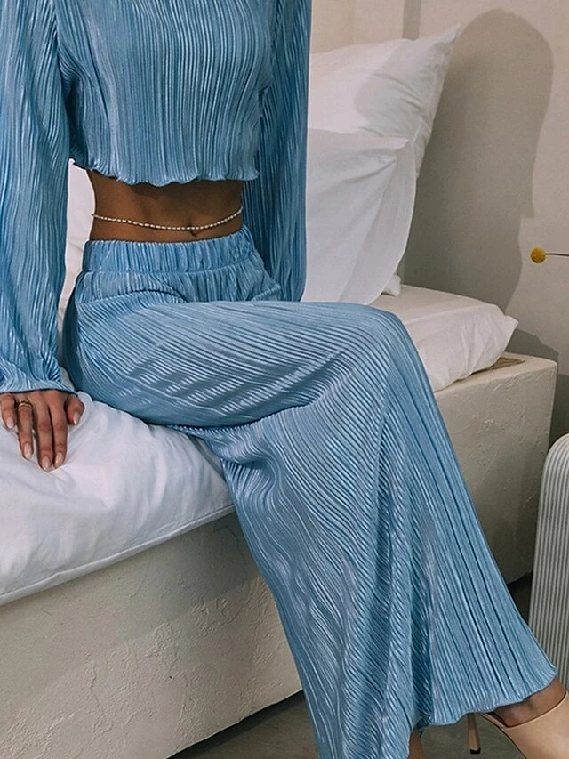 Women's Two Piece Dress Set Casual Dress Skirt Set Outdoor Daily Fashion Streetwear Pleated Midi Dress Crew Neck Long Sleeve Plain Regular Fit Blue Green Rose Red Fall Winter S M L 5 Women's Two Piece Dress Set Casual Dress Skirt Set Outdoor Daily Fashion Streetwear Pleated Midi Dress Crew Neck Long Sleeve Plain Regular Fit Blue Green Rose Red Fall Winter S M L - Image 5