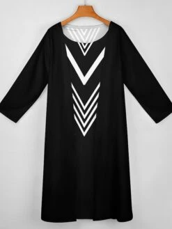 Women's Dress Set Two Piece Dress Long Dress Maxi Dress Black And White Stripes Long Sleeve Color Block Print Winter Fall Crew Neck Vacation Winter Dress Weekend Fall Dress Loose Fit 2023 S M L XL -HAYz Clothing Shop xwwyzp1663574601785