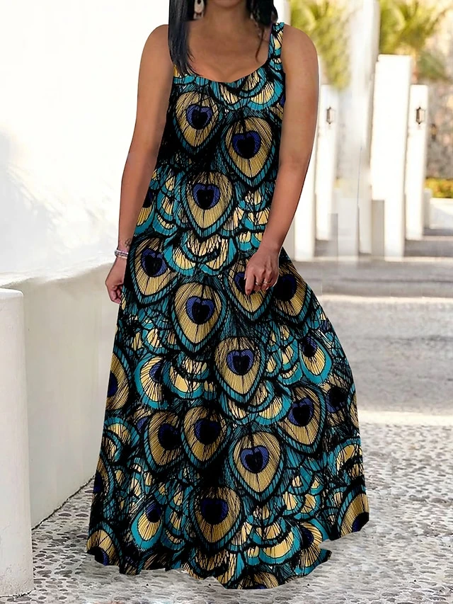 Women‘s Plus Size Curve Casual Dress Swing Dress Strap Dress Peacock Feather Long Dress Maxi Dress Sleeveless Print Strap Romantic Daily Deep Green Multicolor Summer Spring L XL XXL 3XL 4XL 11 Women‘s Plus Size Curve Casual Dress Swing Dress Strap Dress Peacock Feather Long Dress Maxi Dress Sleeveless Print Strap Romantic Daily Deep Green Multicolor Summer Spring L XL XXL 3XL 4XL - Image 11