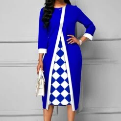 Women‘s Plus Size Curve Party Dress Plaid Crew Neck Print Long Sleeve Winter Fall Elegant Prom Dress Midi Dress Formal Party Dress -HAYz Clothing Shop xxxcgj1639986914155
