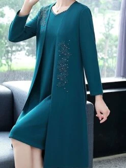 Women's Two Piece Dress Set Casual Dress Print Dress Home Daily Fashion Streetwear Print Midi Dress V Neck Long Sleeve Floral Regular Fit Red Navy Blue Blue Fall Winter L XL XXL 3XL 4XL -HAYz Clothing Shop xyrosw1697524578367