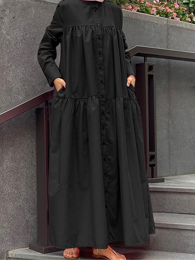 Women's Shirt Dress Casual Dress Cotton Linen Dress Maxi Long Dress Cotton Basic Classic Outdoor Daily Vacation Stand Collar Button Pocket Long Sleeve Spring Fall Winter 2023 Loose Fit Black Red Camel 2 Women's Shirt Dress Casual Dress Cotton Linen Dress Maxi Long Dress Cotton Basic Classic Outdoor Daily Vacation Stand Collar Button Pocket Long Sleeve Spring Fall Winter 2023 Loose Fit Black Red Camel - Image 2