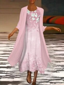 Women‘s Dress Set Two Piece Dress Midi Dress Green Blue Purple Pink White Long Sleeve Floral Ruched Print Summer Spring Fall Crew Neck Elegant Casual Classic 2023 S M L XL XXL 3XL / Summer Dress -HAYz Clothing Shop xzmomm1645410285561