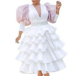 Women's Plus Size Curve Party Dress Solid Color Crew Neck Layered Long Sleeve Winter Fall Vintage Prom Dress Midi Dress Party Date Dress -HAYz Clothing Shop yajush1641889536765