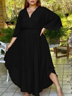 Women‘s Plus Size Curve Holiday Dress Solid Color V Neck Half Sleeve Fall Spring Basic Maxi Long Dress Date Vacation Dress 28 Women‘s Plus Size Curve Holiday Dress Solid Color V Neck Half Sleeve Fall Spring Basic Maxi Long Dress Date Vacation Dress -HAYz Clothing Shop yaogqw1648706454756