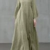 Women's Casual Dress Cotton Linen Dress Cotton Dress Maxi Long Dress Cotton Daily Stylish Outdoor Daily Vacation Square Neck Ruched Long Sleeve Spring Fall Winter 2023 Regular Fit Black Yellow Pink