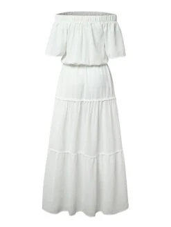 Women's Casual Dress Holiday Dress Shift Dress Long Dress Maxi Dress Khaki Red White Short Sleeve Pure Color Ruffle Spring Summer Off Shoulder Fashion Vacation Weekend Loose Fit 2023 S M L XL XXL 3XL -HAYz Clothing Shop yazcnj1676887916518