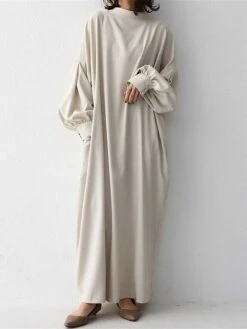 Women's Casual Dress Cotton Linen Dress Abaya Maxi Long Dress Linen / Cotton Blend Basic Classic Outdoor Daily Vacation Crew Neck Button Long Sleeve Spring Fall Winter 2023 Loose Fit Black Apricot