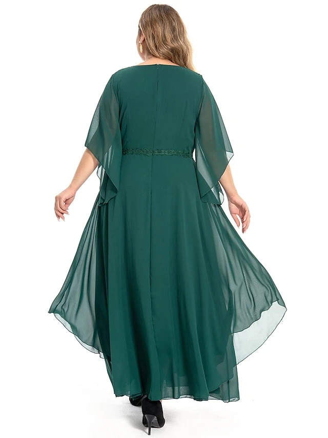 Women‘s Plus Size Curve Casual Dress Swing Dress Plain Long Dress Maxi Dress 3/4 Length Sleeve Layered V Neck Basic Outdoor Dark Green Summer Spring L XL XXL 3XL 4XL 5 Women‘s Plus Size Curve Casual Dress Swing Dress Plain Long Dress Maxi Dress 3/4 Length Sleeve Layered V Neck Basic Outdoor Dark Green Summer Spring L XL XXL 3XL 4XL - Image 5