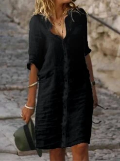 Women's Shirt Dress Casual Dress Cotton Linen Dress Midi Dress Cotton Blend Fashion Classic Outdoor Daily Shirt Collar Button Half Sleeve Summer Spring Fall 2023 Regular Fit Black White Gray Plain S 13 Women's Shirt Dress Casual Dress Cotton Linen Dress Midi Dress Cotton Blend Fashion Classic Outdoor Daily Shirt Collar Button Half Sleeve Summer Spring Fall 2023 Regular Fit Black White Gray Plain S -HAYz Clothing Shop ydglks1687168261079