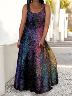 Women‘s Plus Size Curve Casual Sweater Dress Swing Sweater Dress Strap Sweater Dress Color Block Gradient Long Sweater Dress Maxi Sweater Dress Sleeveless Print Strap Romantic Daily Yellow Blue Summer -HAYz Clothing Shop ydogrt1680764877641