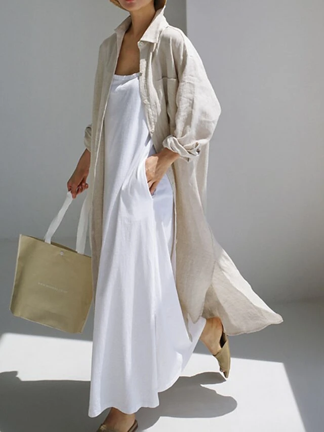 Women's Cotton Linen Dress Casual Dress Swing Dress Maxi Long Dress Cotton Blend Stylish Casual Winter Dress Daily Holiday Shirt Collar Button Pocket Long Sleeve Summer Spring Fall 2022 Loose Fit 15 Women's Cotton Linen Dress Casual Dress Swing Dress Maxi Long Dress Cotton Blend Stylish Casual Winter Dress Daily Holiday Shirt Collar Button Pocket Long Sleeve Summer Spring Fall 2022 Loose Fit - Image 15