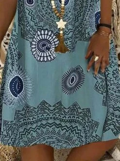 Women‘s Plus Size Curve Casual Dress Shift Dress Geometric Midi Dress Sleeveless Print V Neck Basic Daily Blue Summer Spring L XL XXL 3XL 4XL -HAYz Clothing Shop ydxklh1677653030838