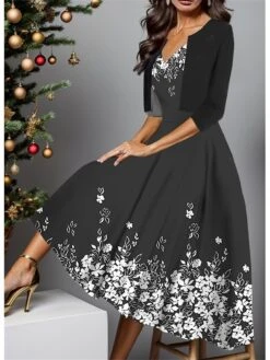 Women's Two Piece Dress Set Casual Dress Swing Dress Outdoor Daily Fashion Elegant Print Midi Dress V Neck Half Sleeve Floral Regular Fit Black Royal Blue Blue Fall Winter S M L XL XXL 7 Women's Two Piece Dress Set Casual Dress Swing Dress Outdoor Daily Fashion Elegant Print Midi Dress V Neck Half Sleeve Floral Regular Fit Black Royal Blue Blue Fall Winter S M L XL XXL -HAYz Clothing Shop ydxldd1697424507366