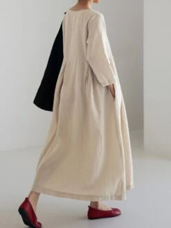 Women's Casual Dress Cotton Linen Dress Swing Dress Maxi Long Dress Linen / Cotton Blend Casual Daily Casual Outdoor Daily Vacation Crew Neck Pocket Long Sleeve Summer Spring Fall 2023 Loose Fit -HAYz Clothing Shop yegbag1689933259589