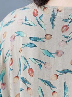 Women's Casual Dress Linen Dress Swing Dress Maxi Long Dress Linen Fashion Modern Outdoor Daily Holiday Crew Neck Print Long Sleeve Fall Winter Autumn 2023 Loose Fit Apricot Flower L XL 2XL -HAYz Clothing Shop yeqkil1693553176131